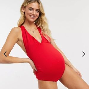 ASOS Red Maternity One-Piece Tie in Back Bathing Suit